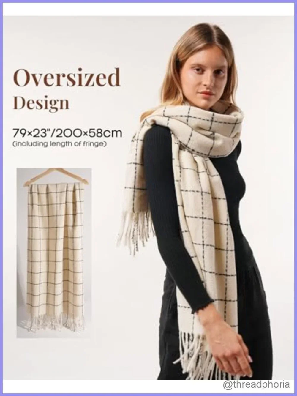 Women's Chunky Knit Plaid Winter Scarf Shawl Wrap Oversized Soft Warm Fringe